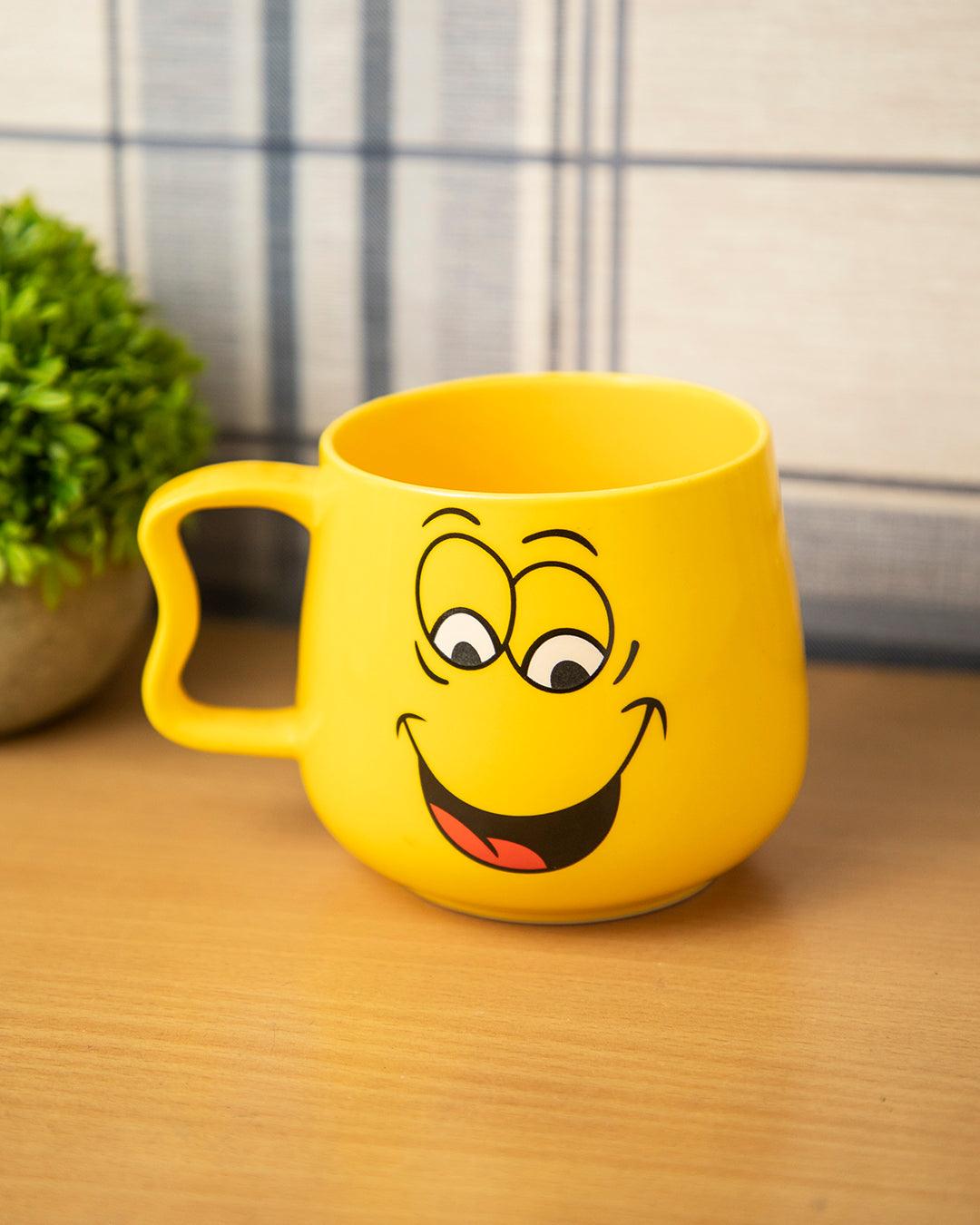 Mug, Emoji Print, Yellow, Plastic, 500 mL - MARKET 99