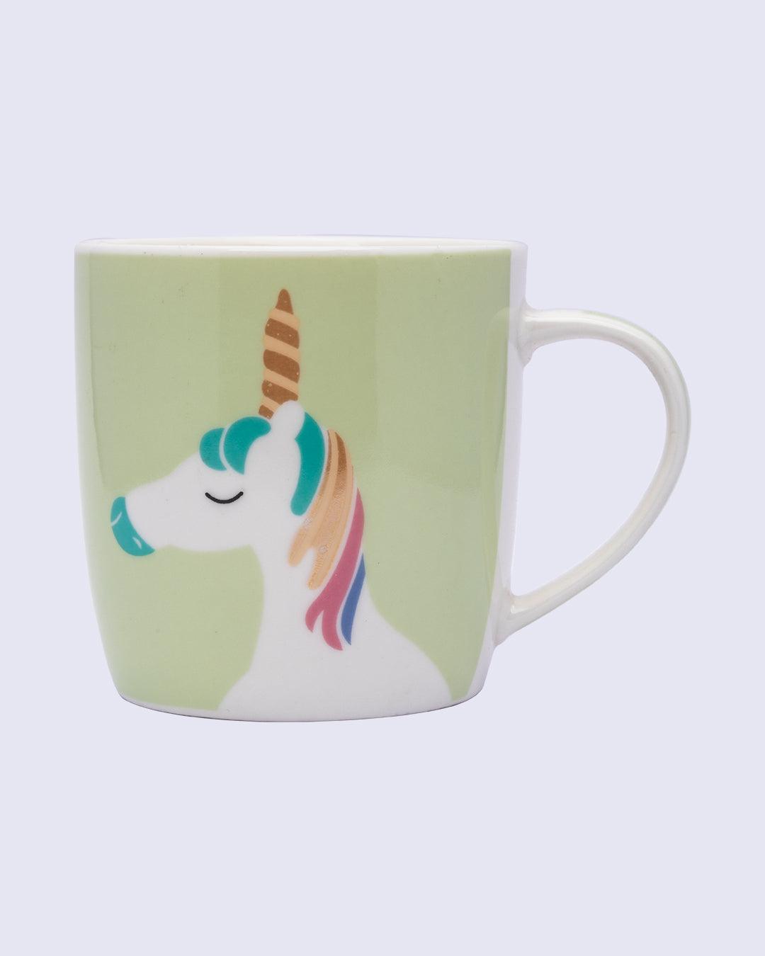 Mug, Unicorn Print, Green, Ceramic, 380 mL - MARKET 99