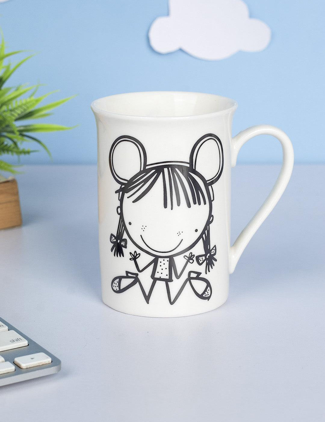 Mug, with Cartoon Sketch Print, White, Ceramic, 320 mL - MARKET 99