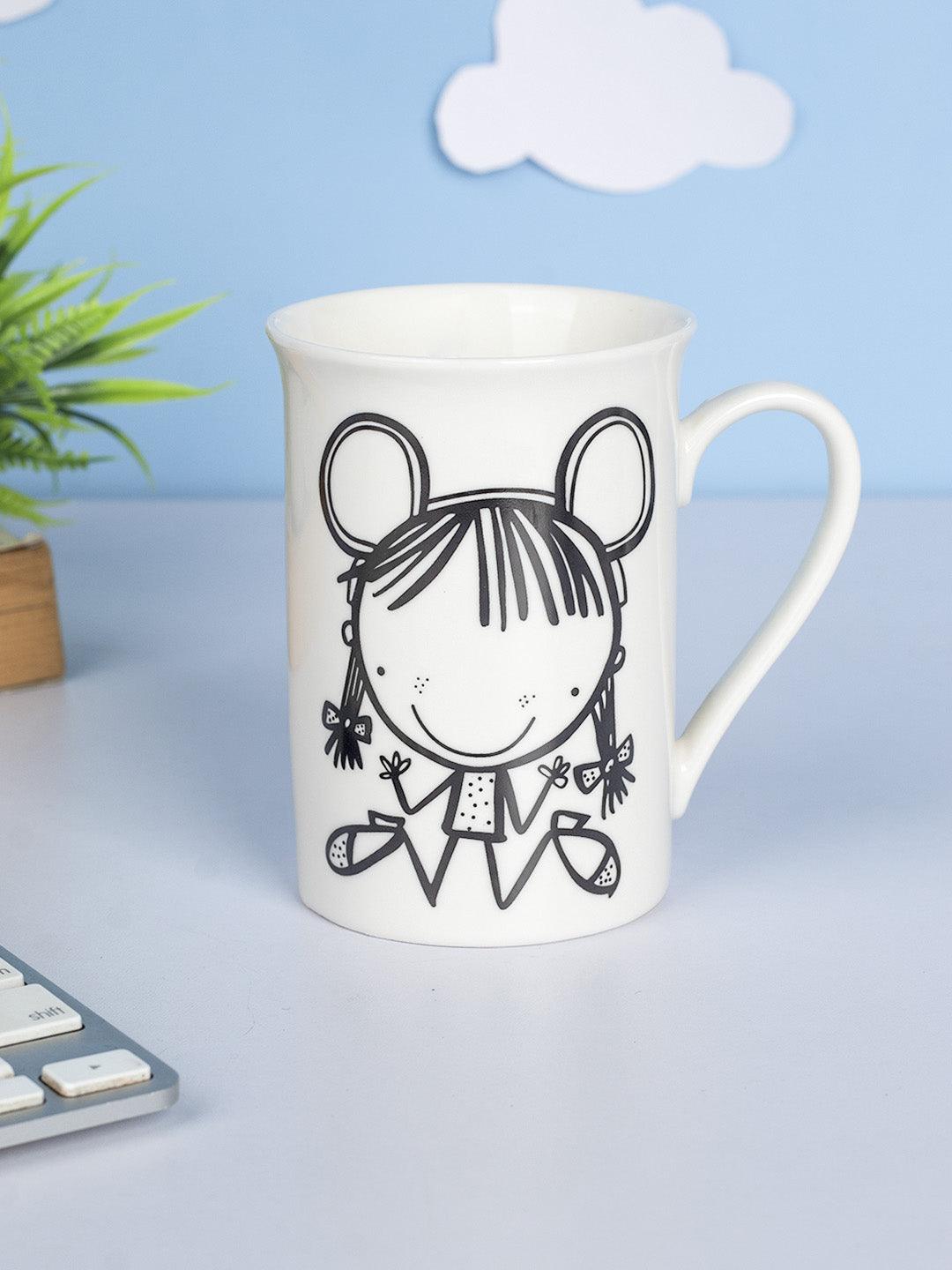 Mug, with Cartoon Sketch Print, White, Ceramic, 320 mL - MARKET 99