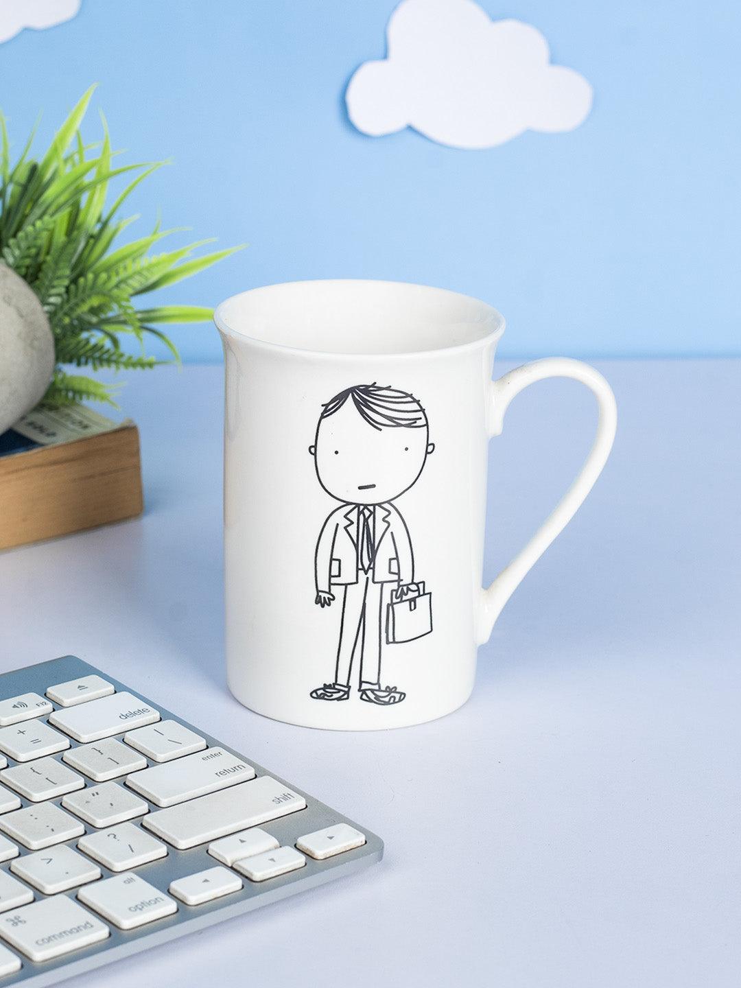 Mug, with Cartoon Sketch Print, White, Ceramic, 320 mL - MARKET 99