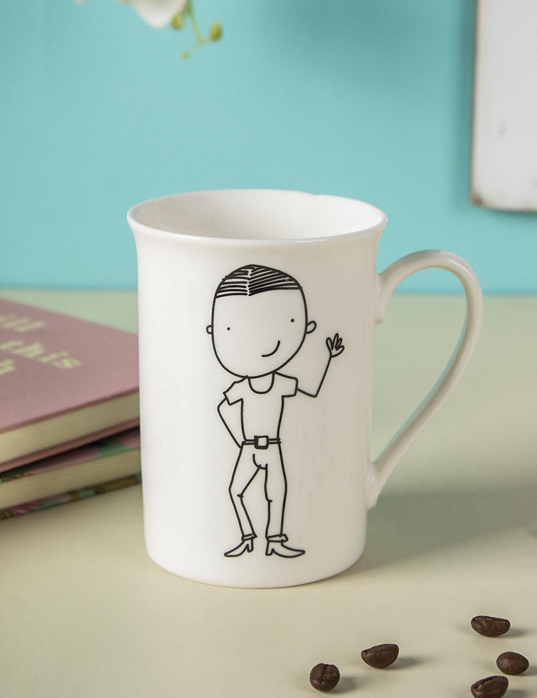 Mug, with Cartoon Sketch Print, White, Ceramic, 320 mL - MARKET 99