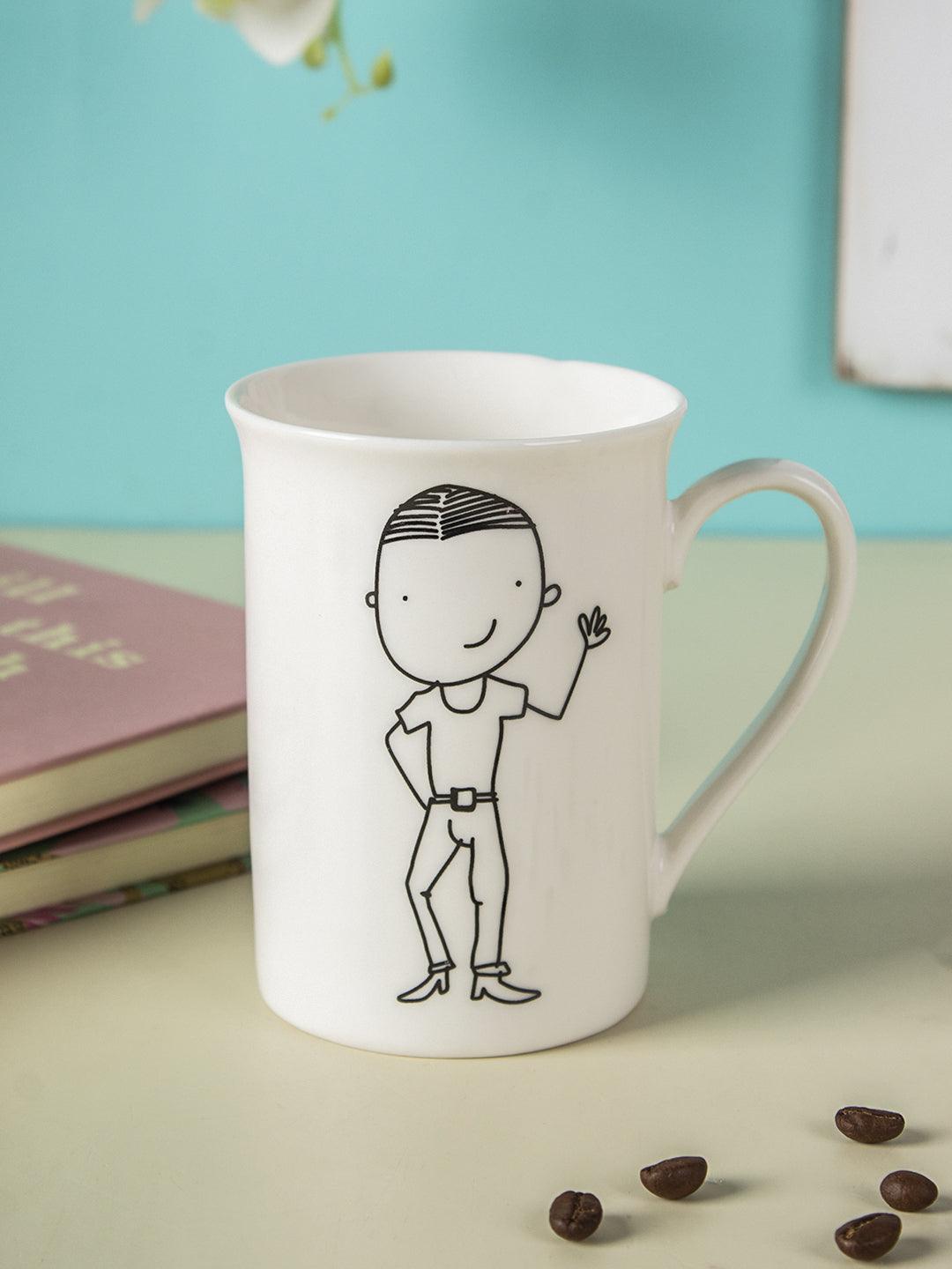 Mug, with Cartoon Sketch Print, White, Ceramic, 320 mL - MARKET 99