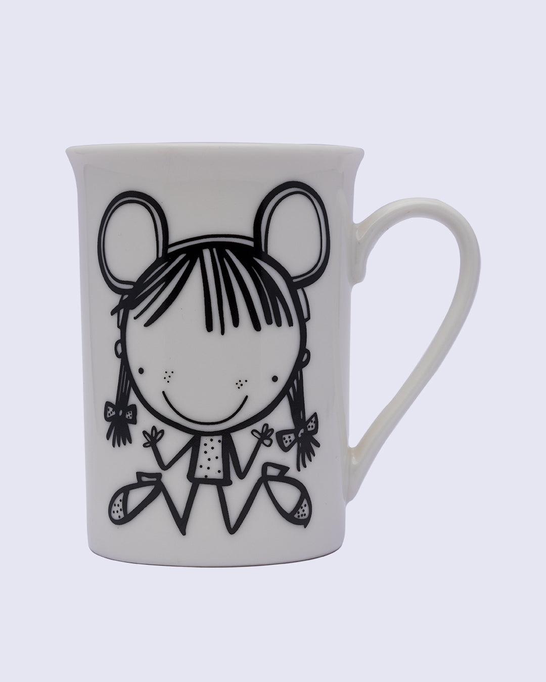 Mug, with Cartoon Sketch Print, White, Ceramic, 320 mL - MARKET 99