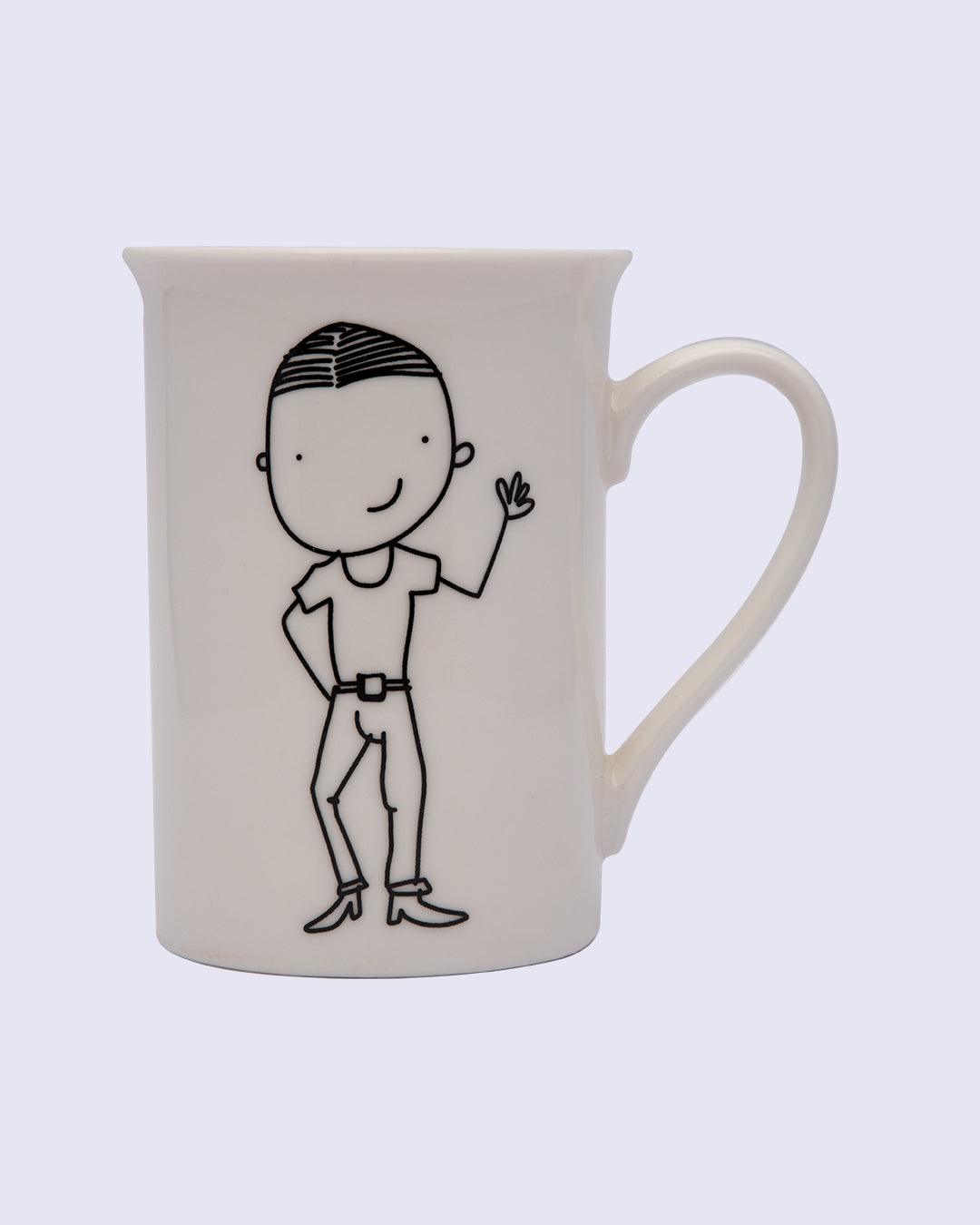 Mug, with Cartoon Sketch Print, White, Ceramic, 320 mL - MARKET 99