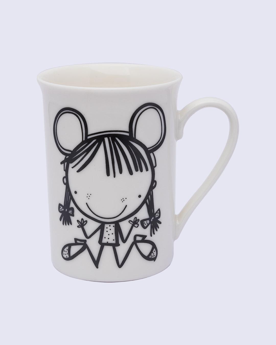 Mug, with Cartoon Sketch Print, White, Ceramic, 320 mL - MARKET 99