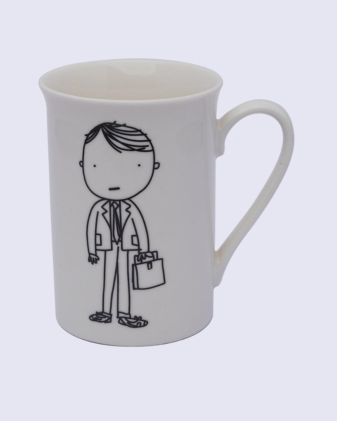 Mug, with Cartoon Sketch Print, White, Ceramic, 320 mL - MARKET 99