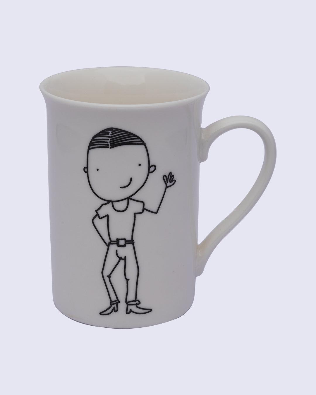 Mug, with Cartoon Sketch Print, White, Ceramic, 320 mL - MARKET 99