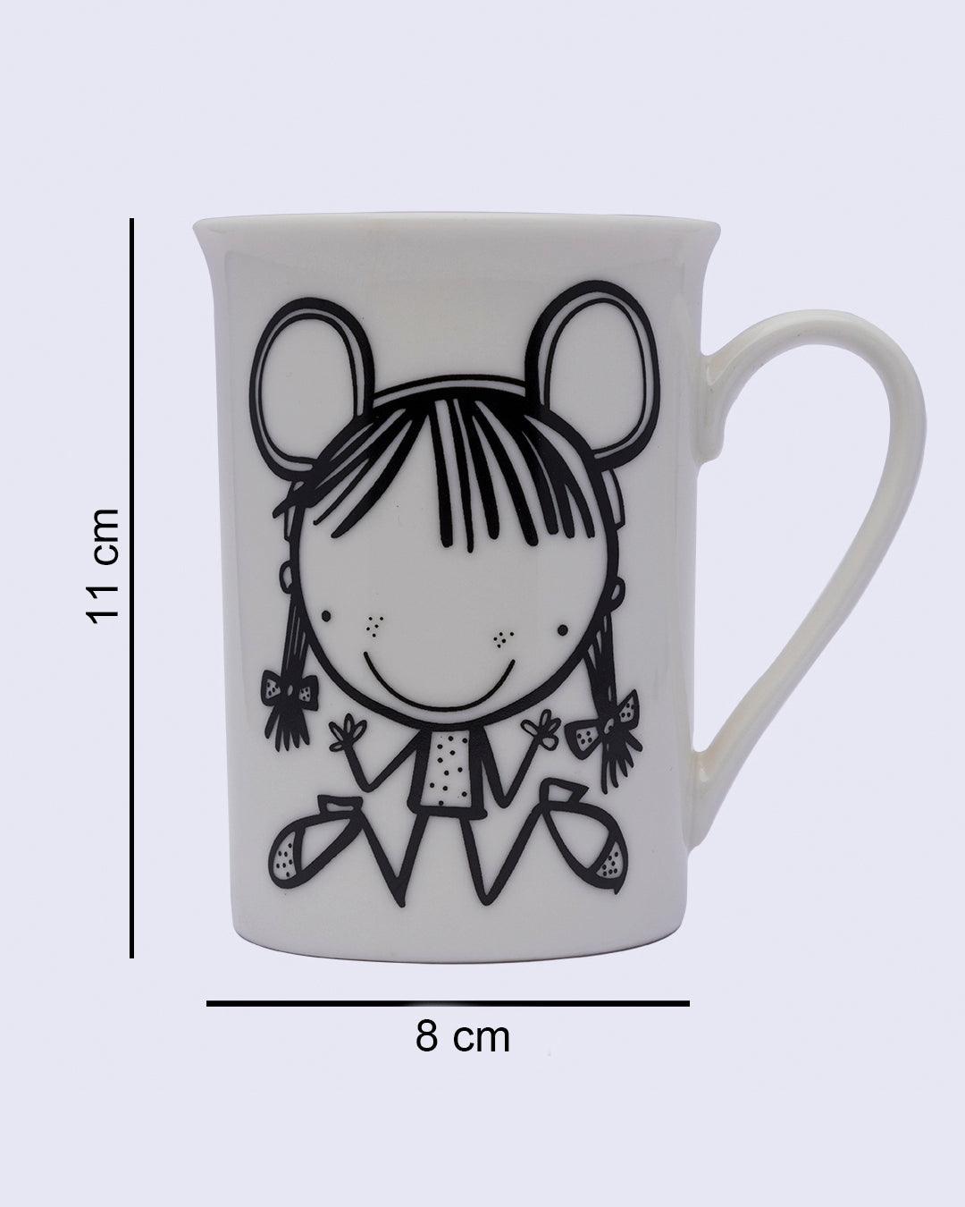 Mug, with Cartoon Sketch Print, White, Ceramic, 320 mL - MARKET 99