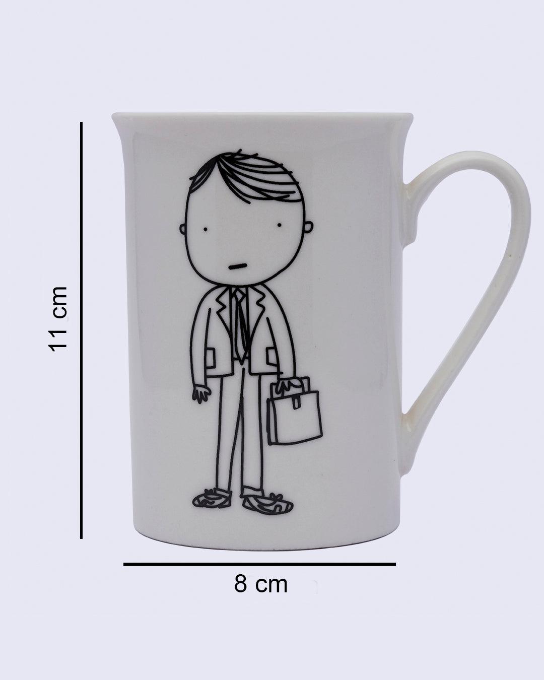 Mug, with Cartoon Sketch Print, White, Ceramic, 320 mL - MARKET 99