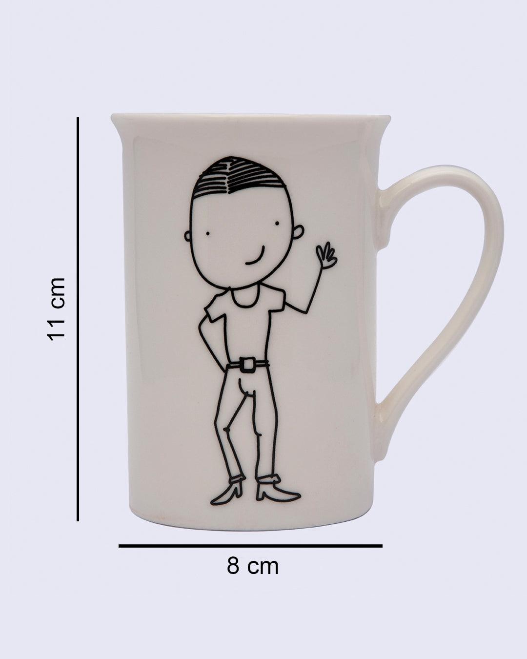 Mug, with Cartoon Sketch Print, White, Ceramic, 320 mL - MARKET 99