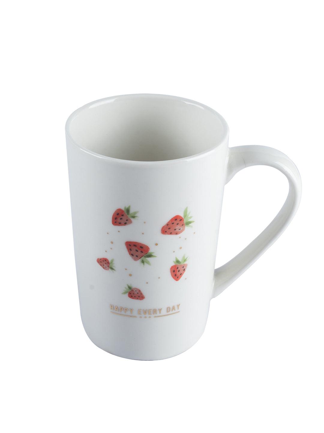 Mug with Lid & Spoon, Botanical Print, Tea & Coffee Mug, White, Ceramic, 400 mL - MARKET 99