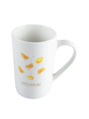 Mug with Lid & Spoon, Botanical Print, Tea & Coffee Mug, White, Ceramic, 400 mL - MARKET 99