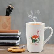 Mug with Lid & Spoon, Flamingo Print, Tea & Coffee Mug, Ceramic, White, 400 mL - MARKET 99