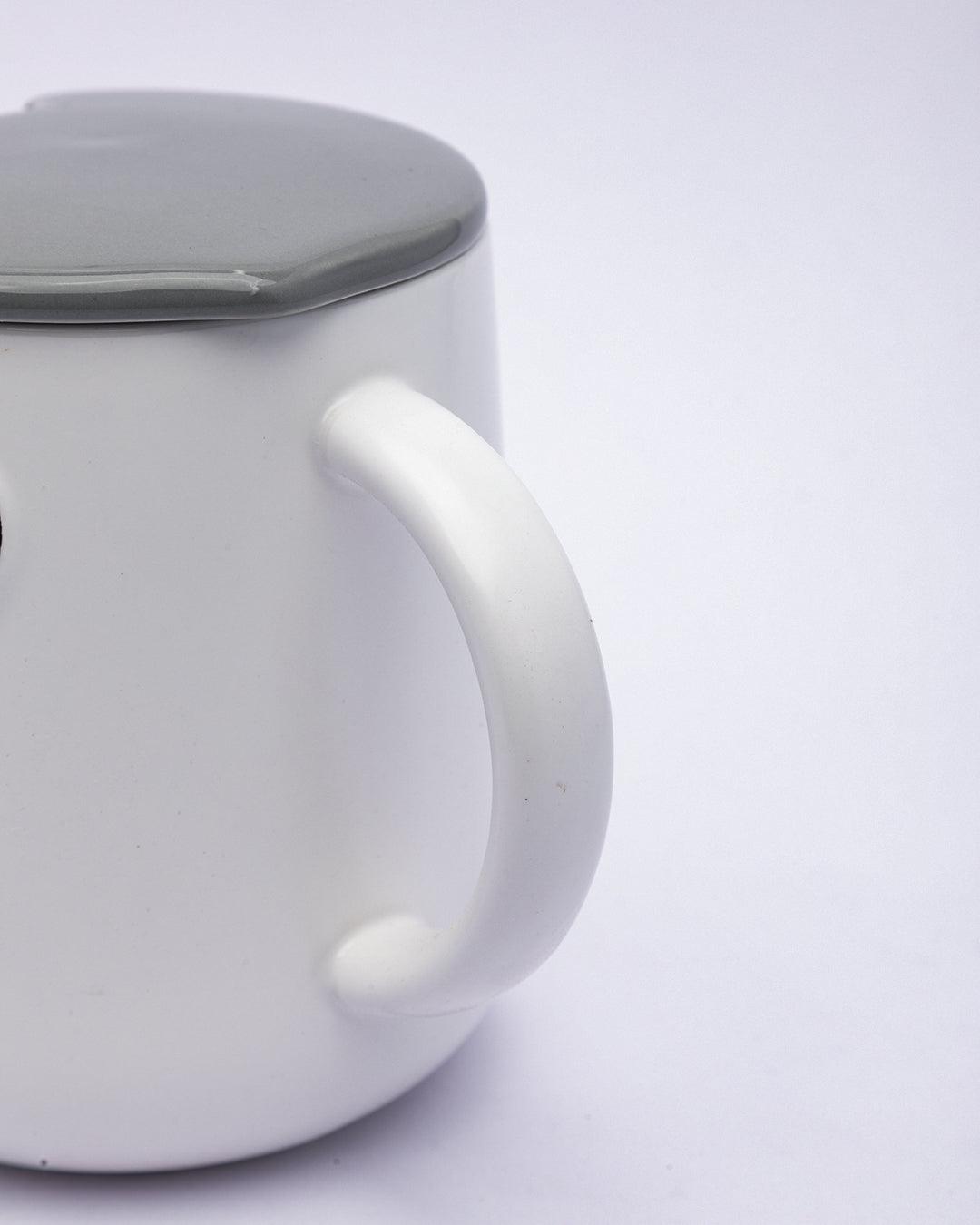 Mug, with Lid & Spoon, Tea & Coffee Mug, Grey, Ceramic, 450 mL - MARKET 99