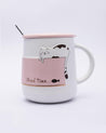 Mug, with Lid & Spoon, Tea & Coffee Mug, Pink, Ceramic, 450 mL - MARKET 99