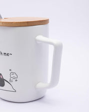 Mug with Lid & Spoon, Tea & Coffee Mug, White, Ceramic, 360 mL - MARKET 99