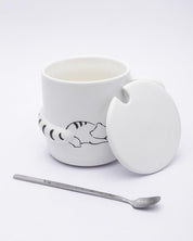 Mug, with Lid & Spoon, Tea & Coffee Mug, White, Ceramic, 380 mL - MARKET 99