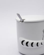 Mug, with Lid & Spoon, Tea & Coffee Mug, White, Ceramic, 380 mL - MARKET 99