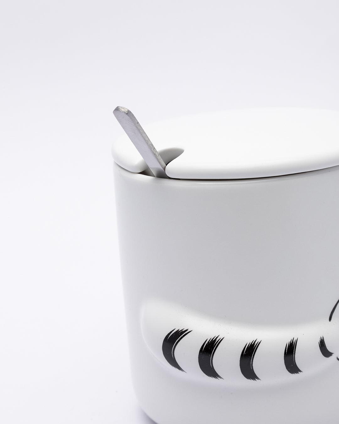 Mug, with Lid & Spoon, Tea & Coffee Mug, White, Ceramic, 380 mL - MARKET 99