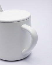 Mug, with Lid & Spoon, Tea & Coffee Mug, White, Ceramic, 380 mL - MARKET 99