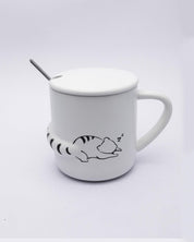 Mug, with Lid & Spoon, Tea & Coffee Mug, White, Ceramic, 380 mL - MARKET 99