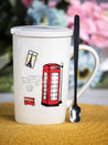 Mug with Lid & Spoon, Tea & Coffee Mug, White, Ceramic, 400 mL - MARKET 99