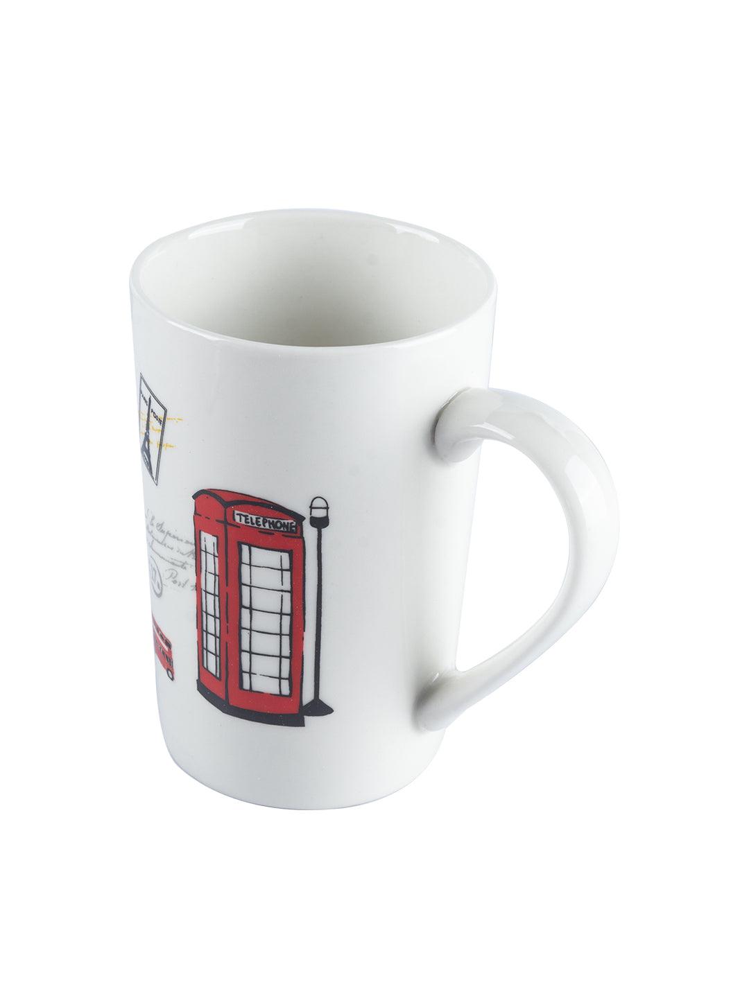 Mug with Lid & Spoon, Tea & Coffee Mug, White, Ceramic, 400 mL - MARKET 99