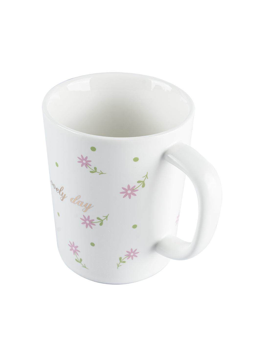 Mug with Lid & Spoon, Tea & Coffee Mug, White, Ceramic, 400 mL - MARKET 99