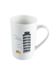 Mug with Lid & Spoon, Tea & Coffee Mug, White, Ceramic, 400 mL - MARKET 99