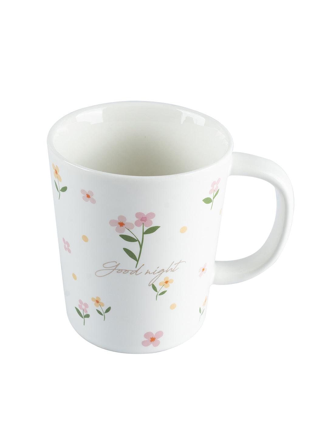 Mug with Lid & Spoon, Tea & Coffee Mug, White, Ceramic, 400 mL - MARKET 99