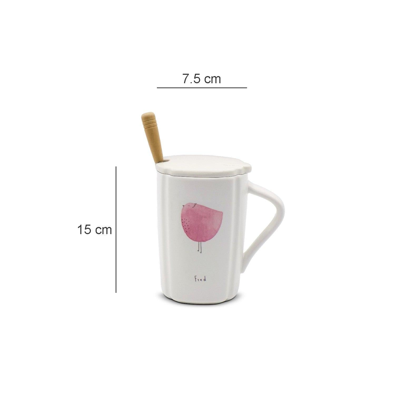 Mug with Lid & Spoon, Tea & Coffee Mug, White, Ceramic, 400 mL - MARKET 99