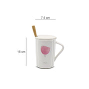 Mug with Lid & Spoon, Tea & Coffee Mug, White, Ceramic, 400 mL - MARKET 99