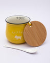 Mug with Lid & Spoon, Tea & Coffee Mug, Yellow, Ceramic, 400 mL - MARKET 99
