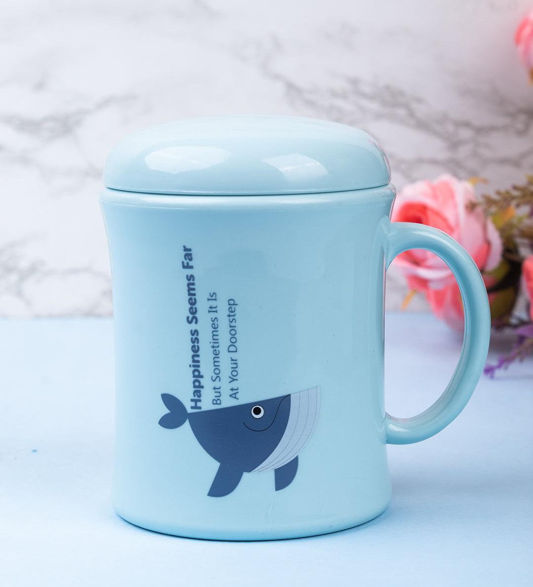 Mug with Lid, Whale Print, Blue, Plastic, 450 mL - MARKET 99