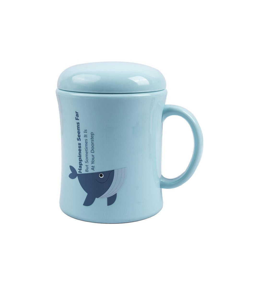 Mug with Lid, Whale Print, Blue, Plastic, 450 mL - MARKET 99