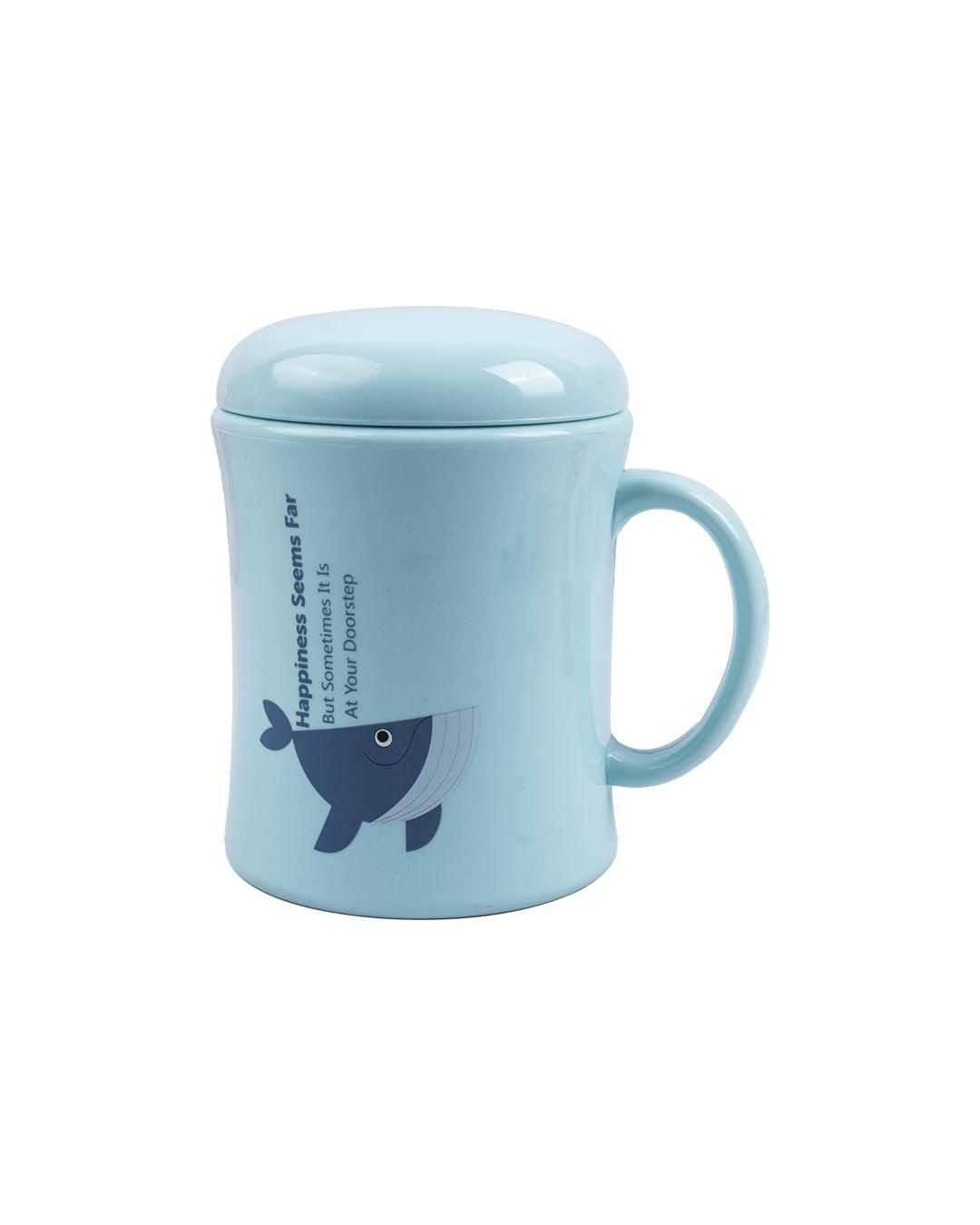 Mug with Lid, Whale Print, Blue, Plastic, 450 mL - MARKET 99