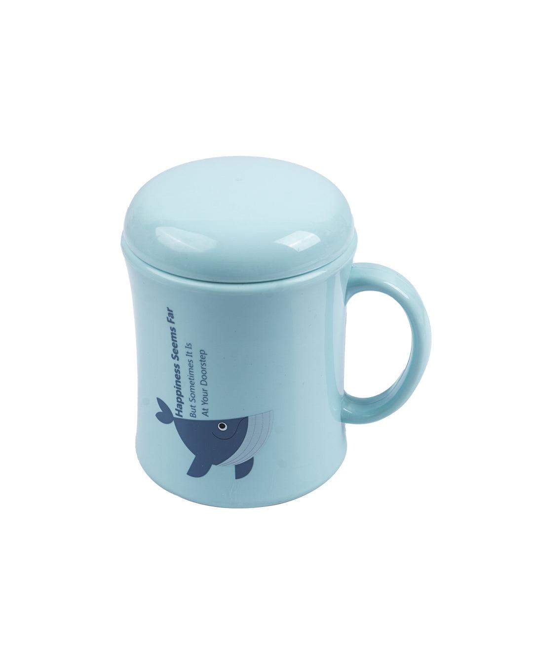 Mug with Lid, Whale Print, Blue, Plastic, 450 mL - MARKET 99