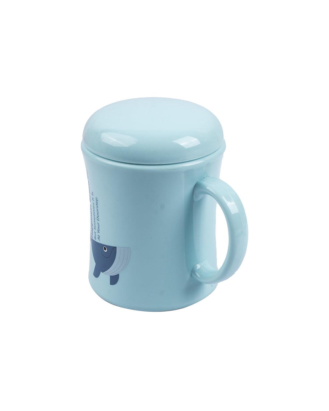 Mug with Lid, Whale Print, Blue, Plastic, 450 mL - MARKET 99