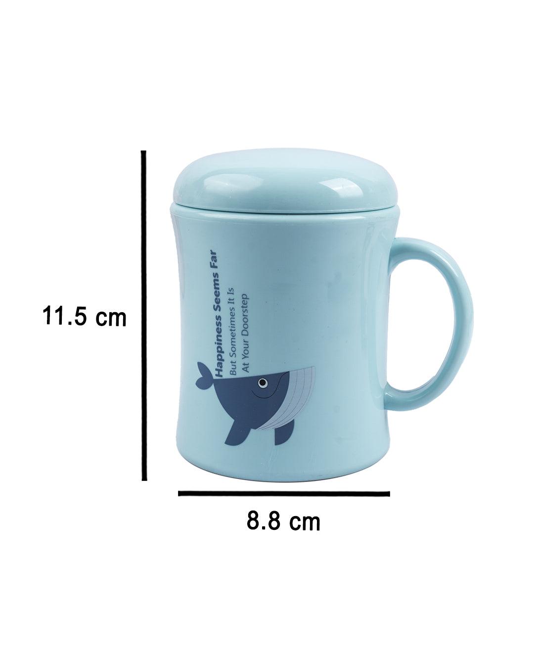 Mug with Lid, Whale Print, Blue, Plastic, 450 mL - MARKET 99