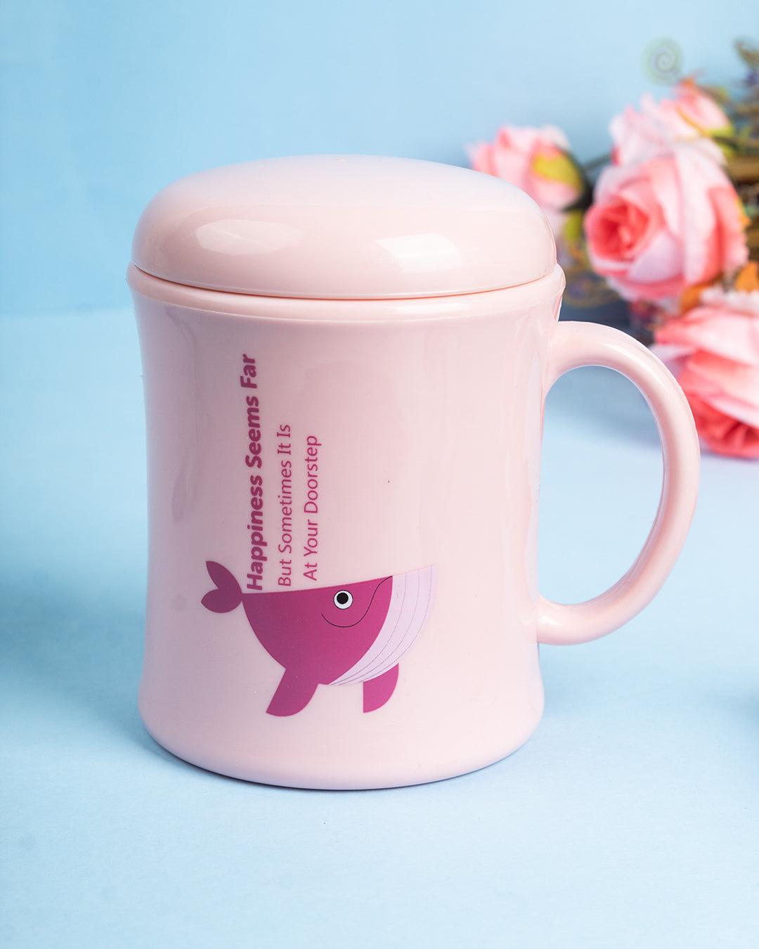 Mug with Lid, Whale Print, Pink, Plastic, 450 mL - MARKET 99