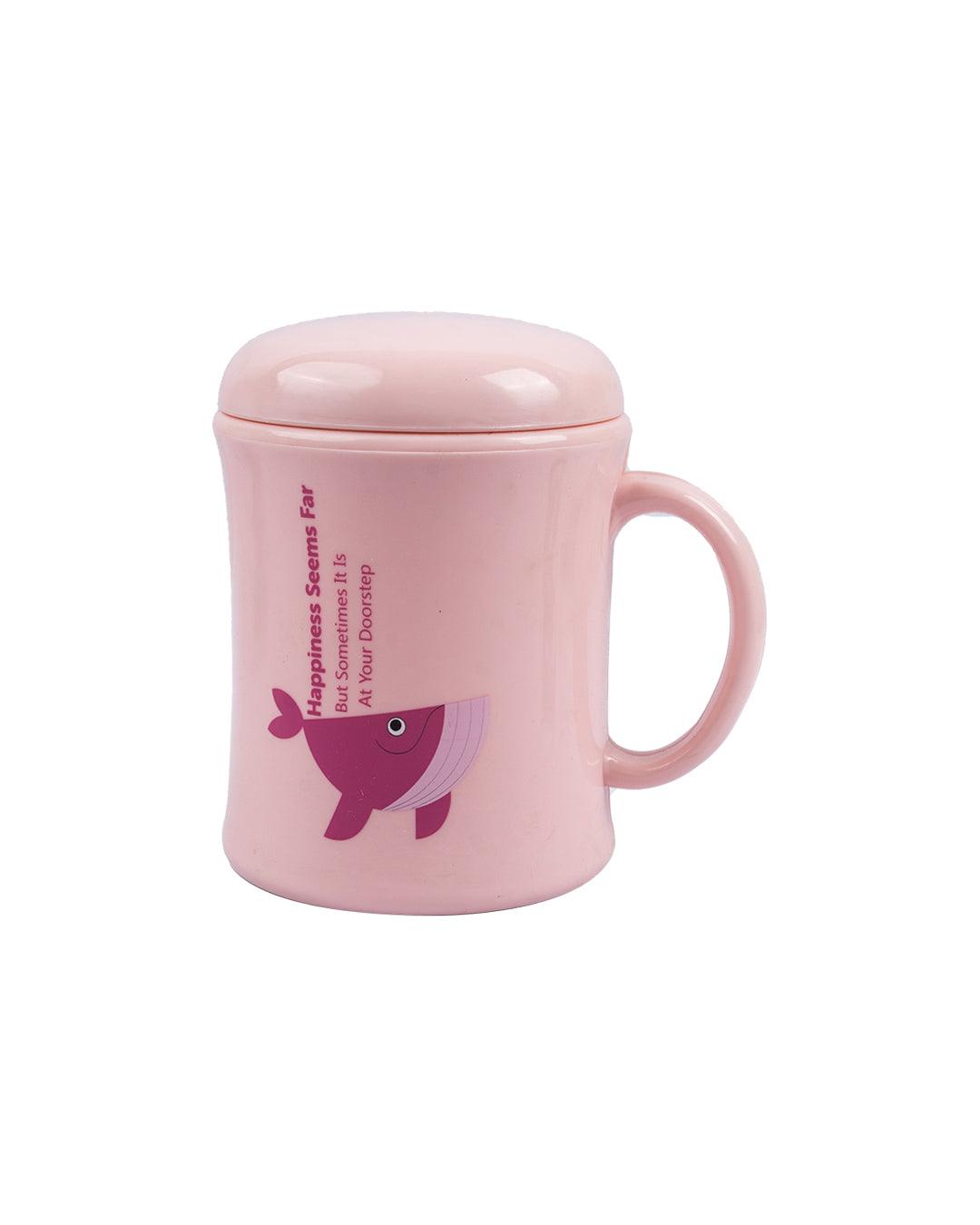 Mug with Lid, Whale Print, Pink, Plastic, 450 mL - MARKET 99