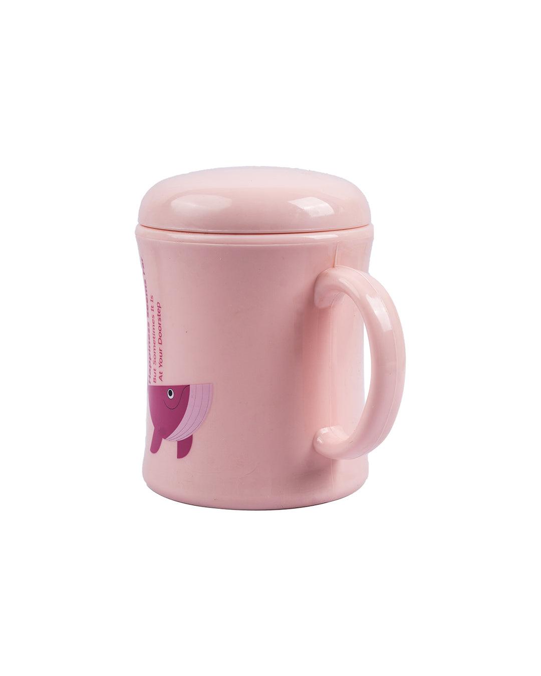 Mug with Lid, Whale Print, Pink, Plastic, 450 mL - MARKET 99