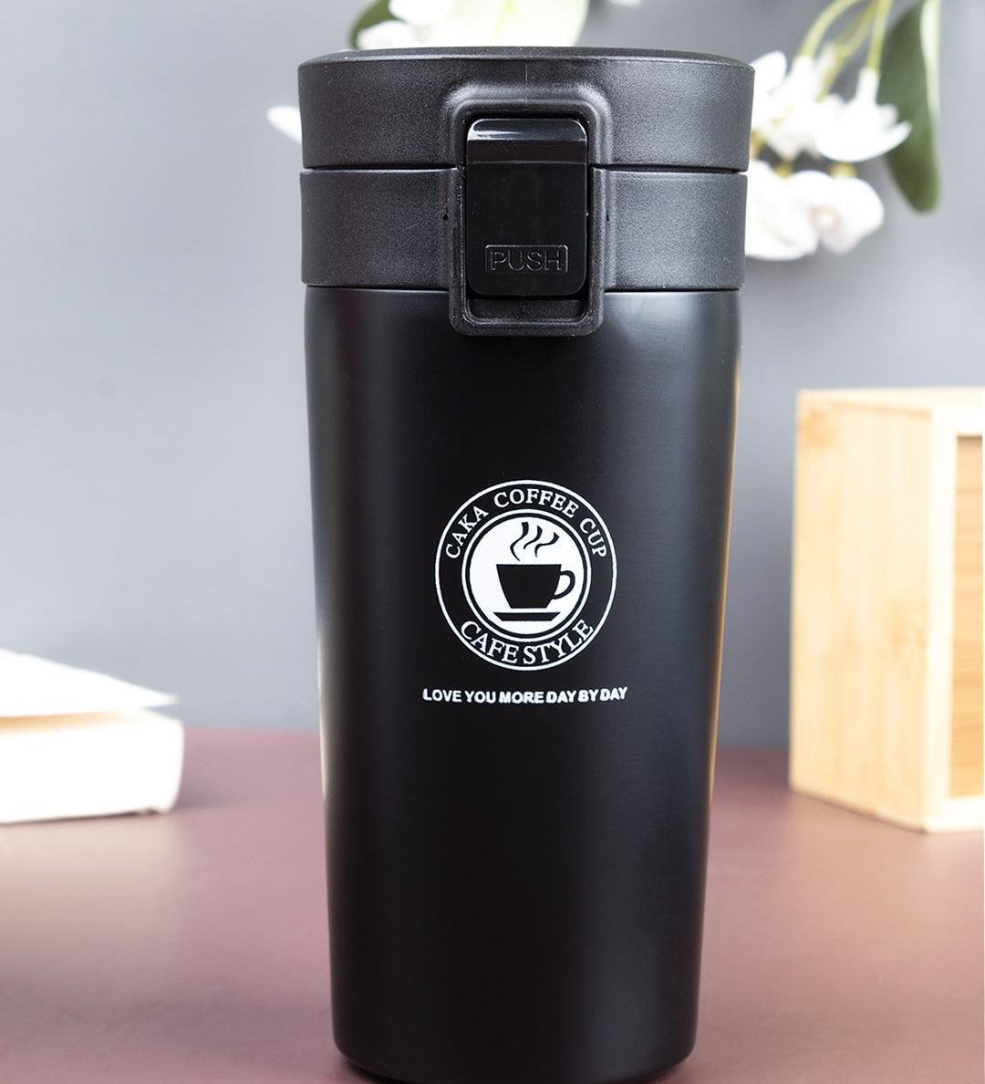 Mug, with Sipper Lid, Tea & Coffee Mug, Black, Stainless Steel, 330 mL - MARKET 99
