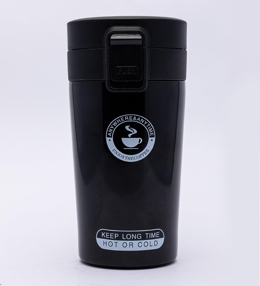 Mug, with Sipper Lid, Tea & Coffee Mug, Black, Stainless Steel, 330 mL - MARKET 99