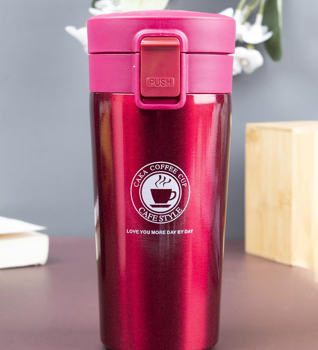 Mug, with Sipper Lid, Tea & Coffee Mug, Red, Stainless Steel, 330 mL - MARKET 99