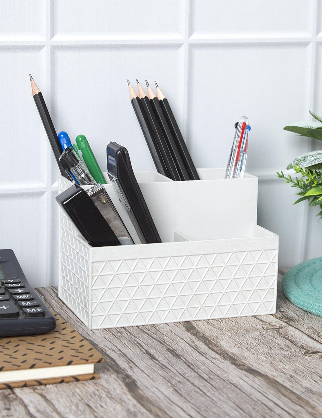 Multi-Purpose Desk Organizer with 4 Compartments - Off White