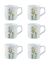 'Mustard' Drinkware Glossy Ceramic Coffee Mug ( White & Floral Plant, Set Of 6, 230 mL) - MARKET 99