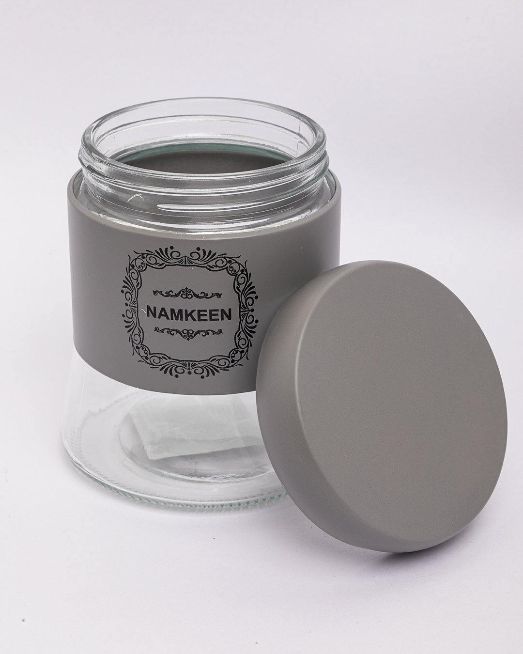 Namkeen Jar, Kitchen Storage, Airtight, Grey, Glass, 800 mL - MARKET 99