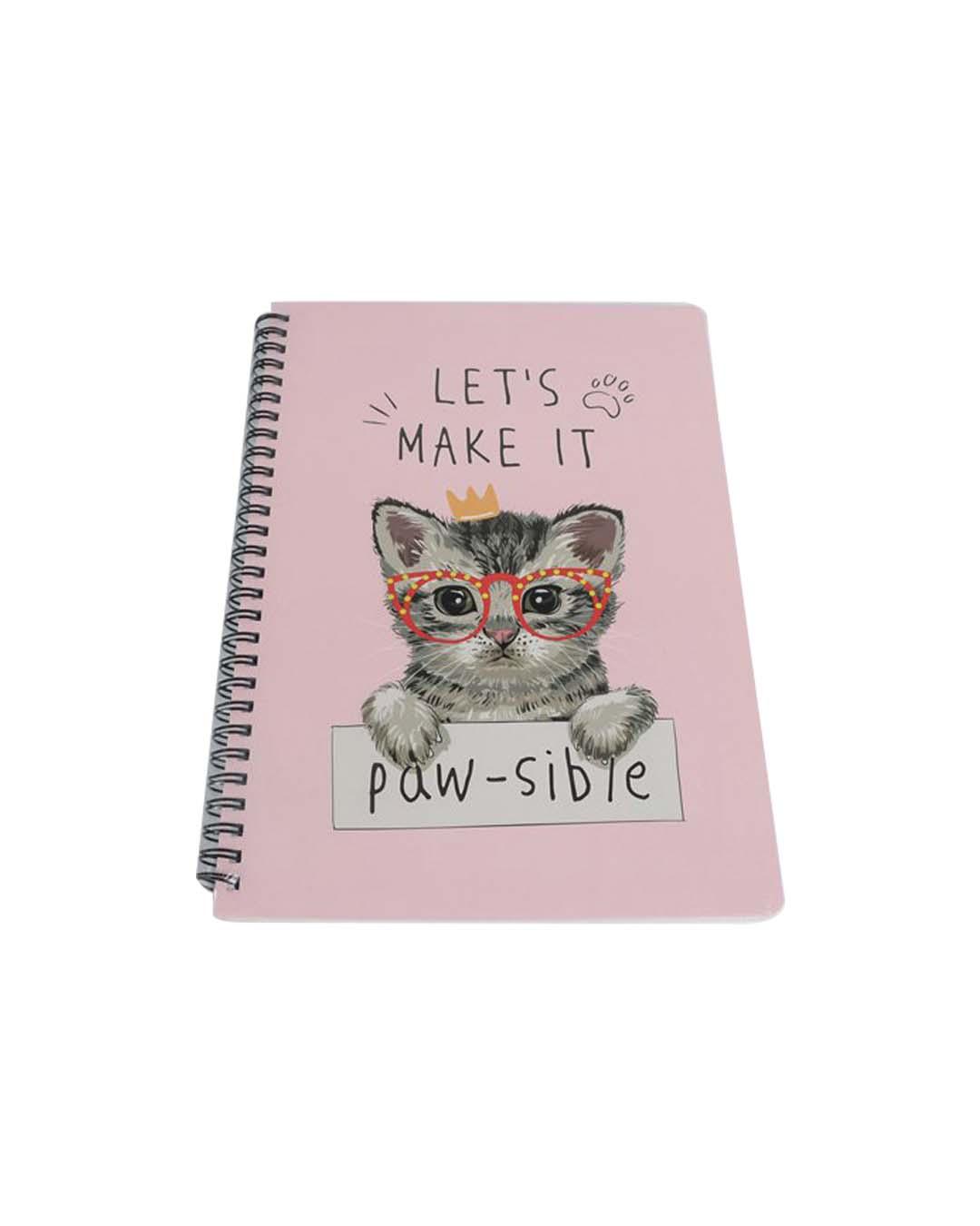 Notebook, Cat Print Cover, Pink, Paper - MARKET 99